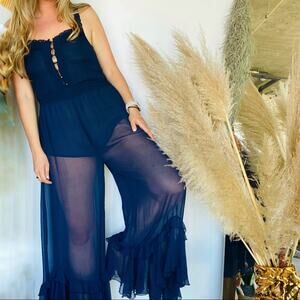 NEW FREE PEOPLE FP Blue Bells & Ruffles Tank Top Sheer Jumpsuit Flares Shorts XS
